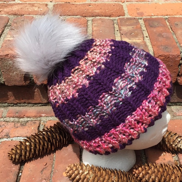 Knit Hat - Handmade With Love ❤️ Striped with Pompom - Picture 2 of 3